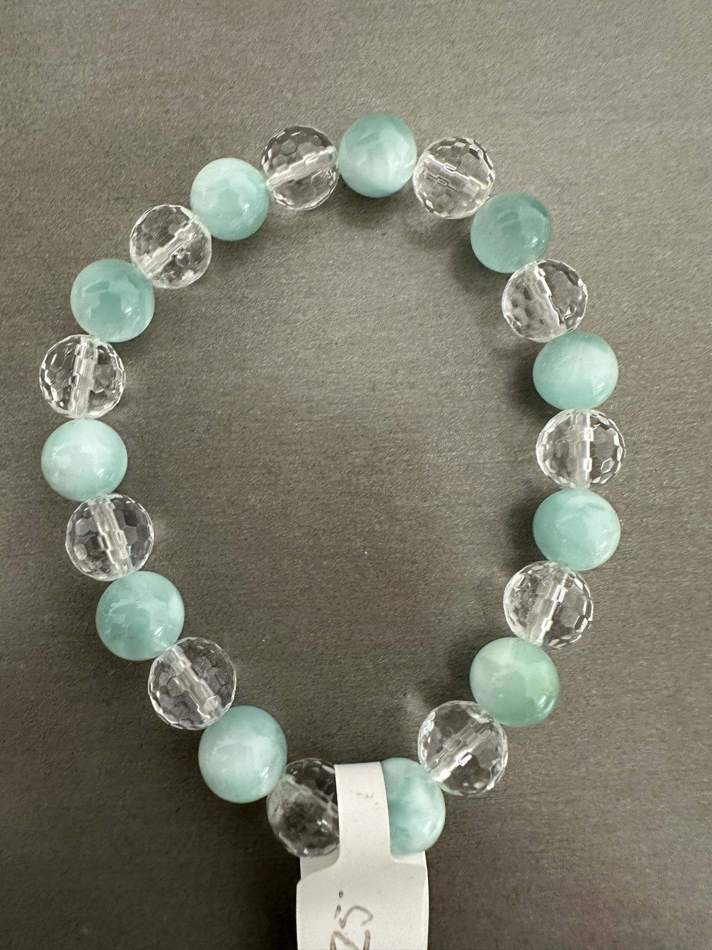 New, Beautiful Green Moonstone And Faceted Clear Quartz Crystal Bracelet.