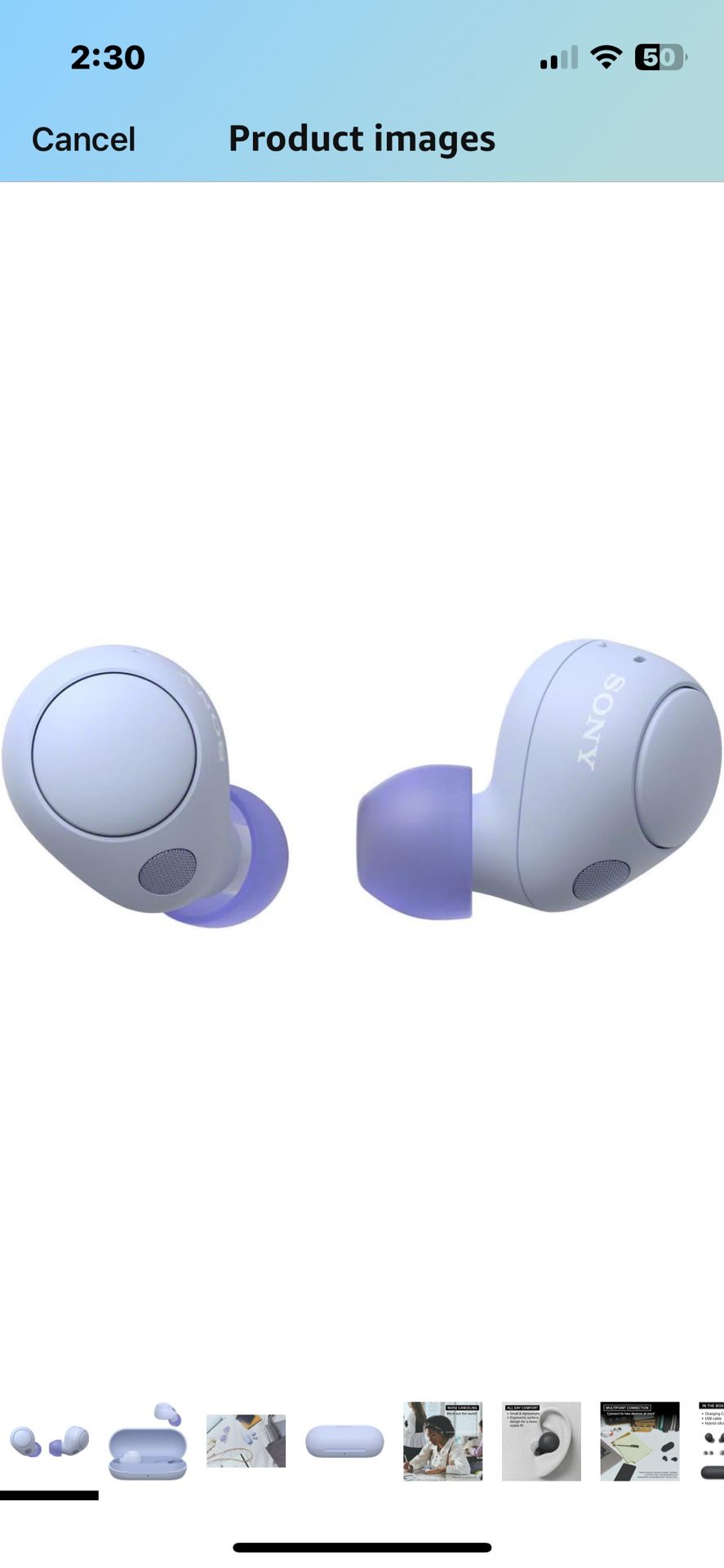 Sony WF-C700N Truly Wireless Noise Canceling in-Ear Bluetooth Earbud Headphones - Violet