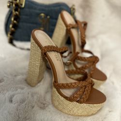 Platform Block High Heels Brown