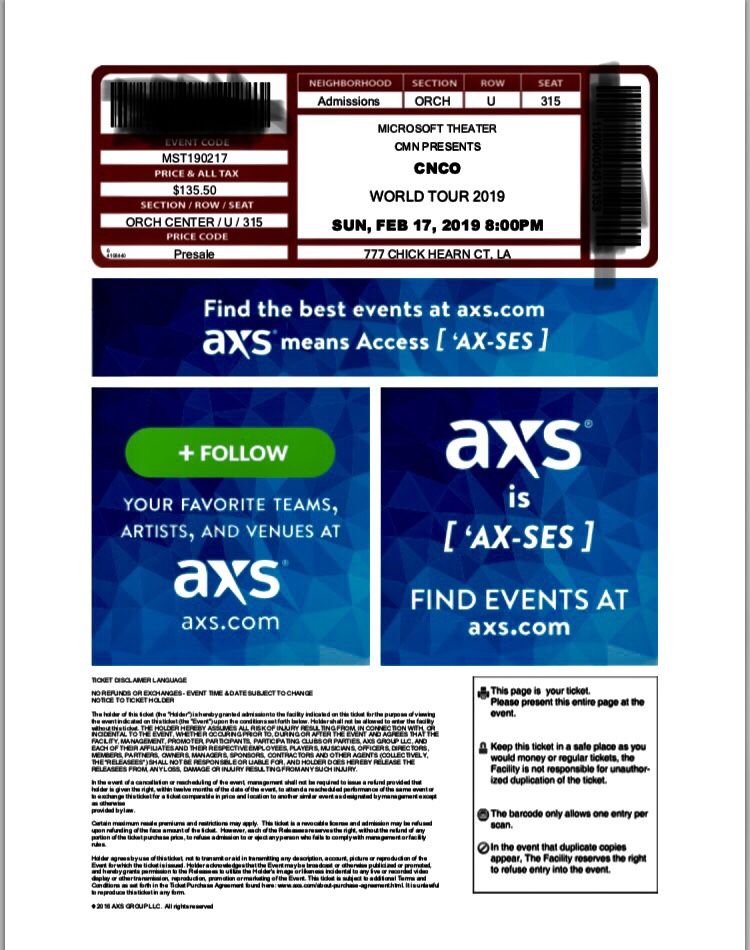 CNCO ticket for sale