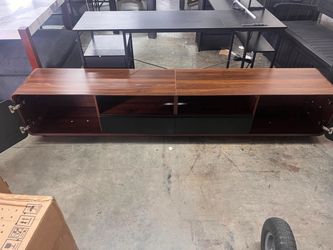 94 Inch Modern TV Stand, Rounded Edge Entertainment Center With 2 Storage Cabinets And 2 Drawers, Media Console Table For 50–90 Inch Tvs, Black/Walnut
