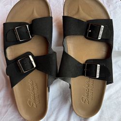 Skechers Luxe Foam Black Buckle Sandals Size 9