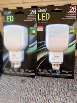 Feit Electric PL26E/V/841/LED vertical recessed LED bulb that replaces 26-watt fluorescent bulbs while using only 11.3 watts of power. Both for 20 dol