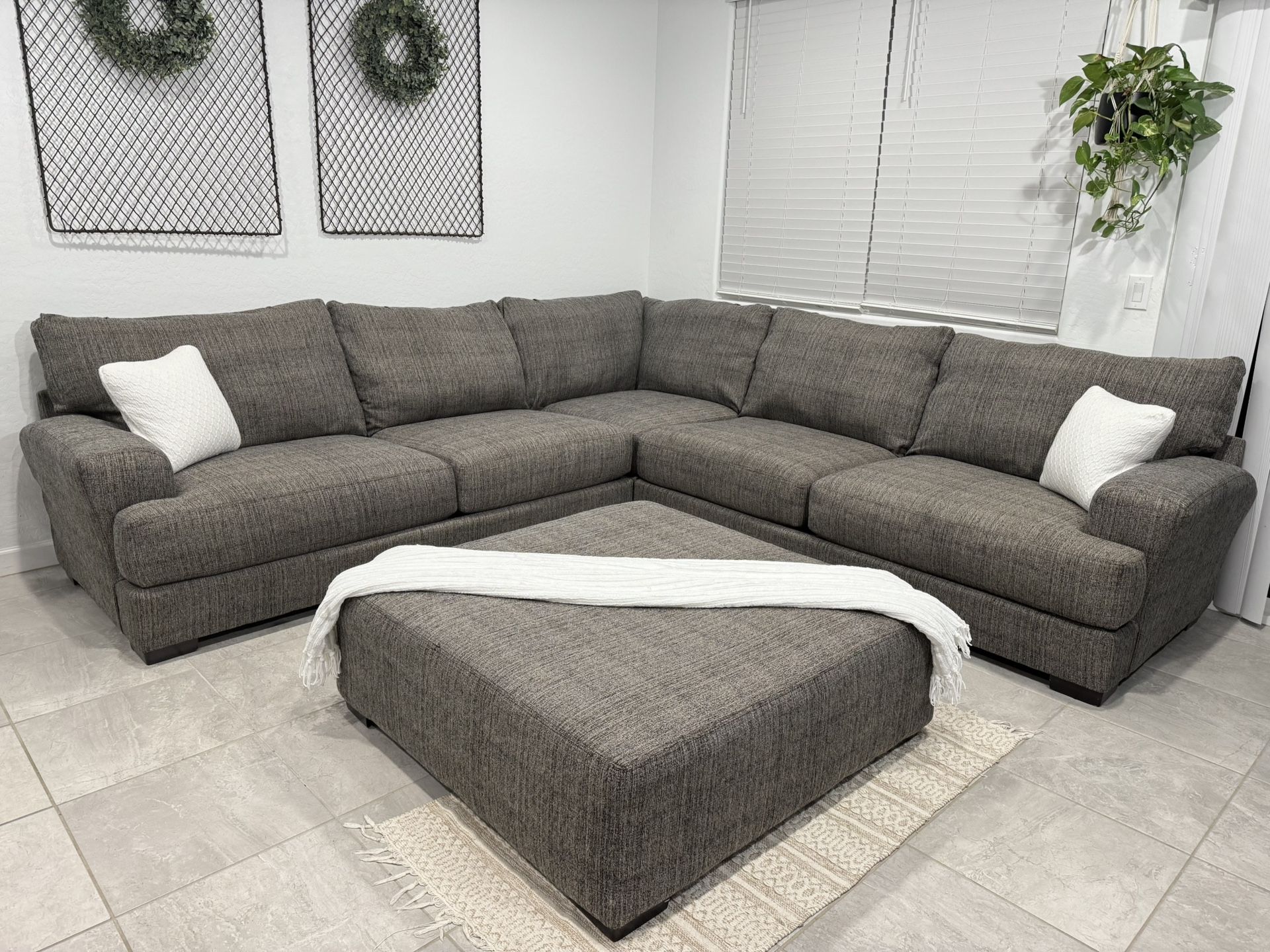 Grey Sectional Cloud Couch W/ Matching Ottoman