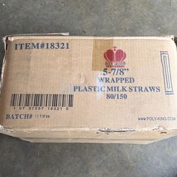 Box of plastic milk, straws