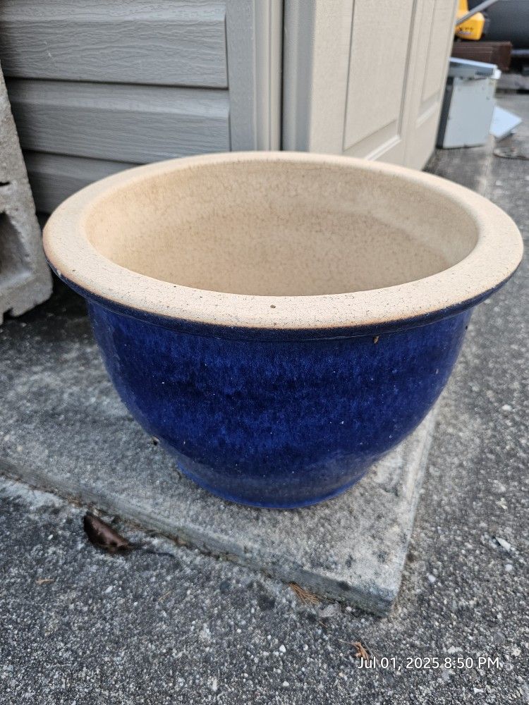 Blue Glazed Ceramic Planter