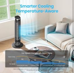 Tower Fan for Bedroom, 23dB, 90°oscillating, Smart Control, Black 4 Modes 4 Speeds up to 25ft/s that Blow Cold Air