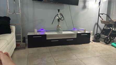 Black and White TV Stand with LED Lights