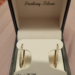 1/4 ct. Hoop Earrings Sterling Silver New