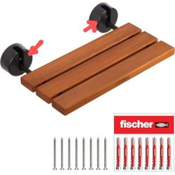 (New in Box) 
20" Luxury Folding Teak Seat (Wall Mounted), Fold Down/Up Teak Shower Seat with Matte Black Fitting (Note: missing the wall fixture cove