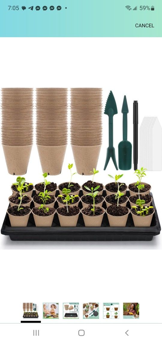 BRAND NEW..Boao 5 Pcs 21.25 Inch Seeds Starter Tray and 90 Pcs 3.15 Inch Peat Pots for Seedlings with Marker Pen 30 Plant