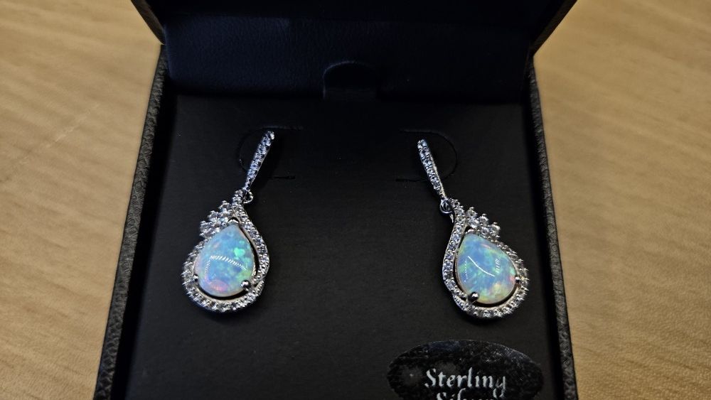Silver and Opal Diamond Earrings