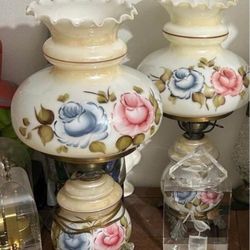 Juego Lámparas Porcelana Bronce Antiguas 