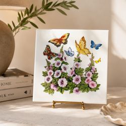 Vintage 1970s, Ragno Tile, Butterfly and Cottage Scene, Tile Trivet, Coaster, Hot Plate Mid Century