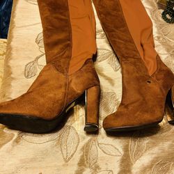 Thigh High Boots  Brush  Swead  Material 3 Inch  Size 8Heel Excellent Condition 