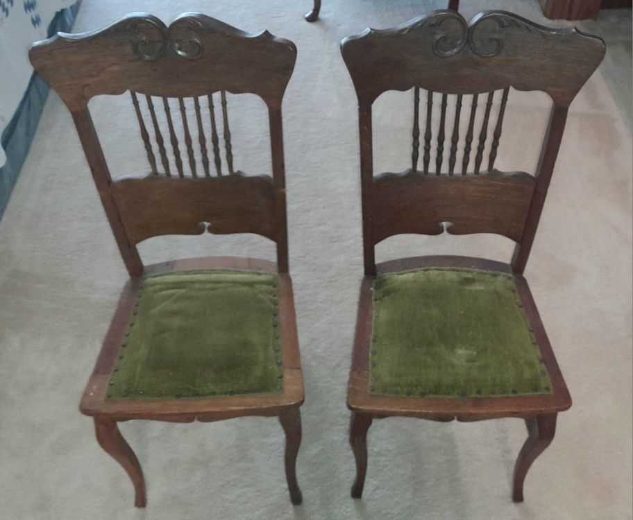 2 Antique Wood Dining Chairs 
