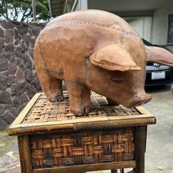 Vintage Leather Pig Footstool Footrest