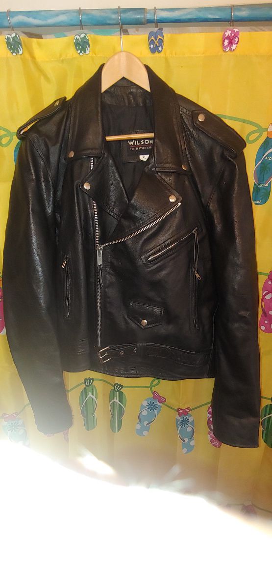 Wilson black leather motorcycle jacket