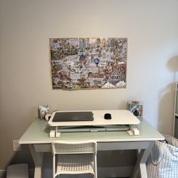 White Desk w Adjustable Riser & Keyboard Extension
