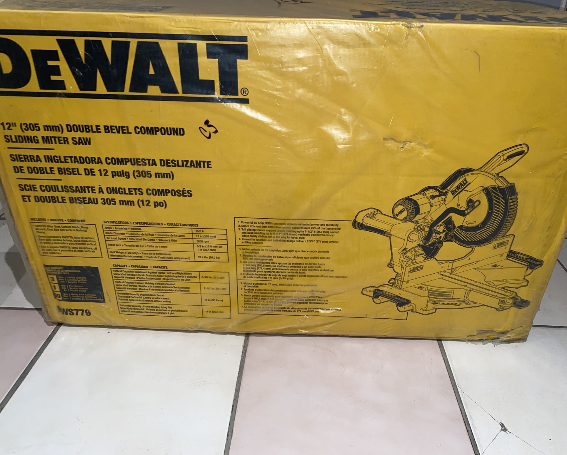 Dewalt 15 Amp Corded 12 in. Double Bevel Sliding Compound Miter Saw, Blade Wrench and Material Clamp