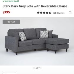 Couch - GREY SOFA WITH REVERSIBLE CHAISE