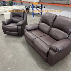 Free Delivery* Like New Chocolate Brown Reclining Sofa & Chair! 