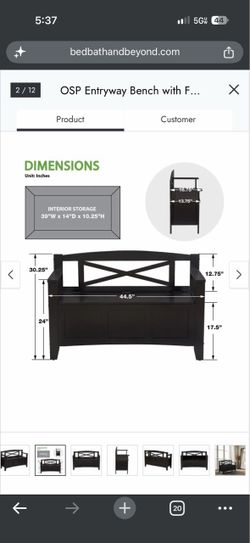 Black Entryway Bench w/Storage