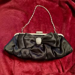 Satin Black Rhinestone Clutch 