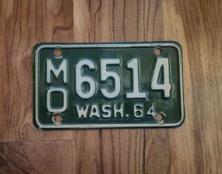 Vintage 1964 Washington Motorcycle License Plate - Clean Original MO 6514
