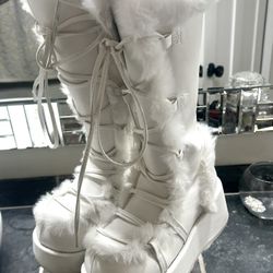 Demonia white fur boots Size 7