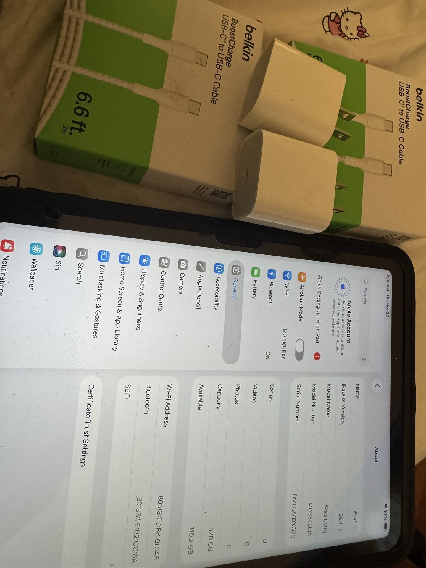 iPad A16 128 Gb (WiFi) W/Otterbox and Accessories