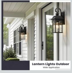 Exterior Lighting Fixtures 2 Pack Black Porch Lights Outdoor Aluminum Outdoor Porch Lights Wall Mount with Water Ripple Glass forPatio, E26 Socket, Wa