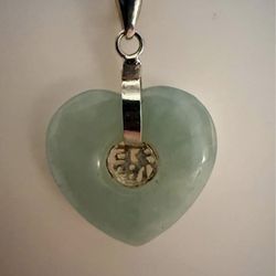 Natural Green Jade Heart Charm Pendant Necklace, Earrings & Ring size 8 in sterling silver