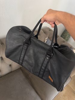 Black Faux Leather Duffel Bag