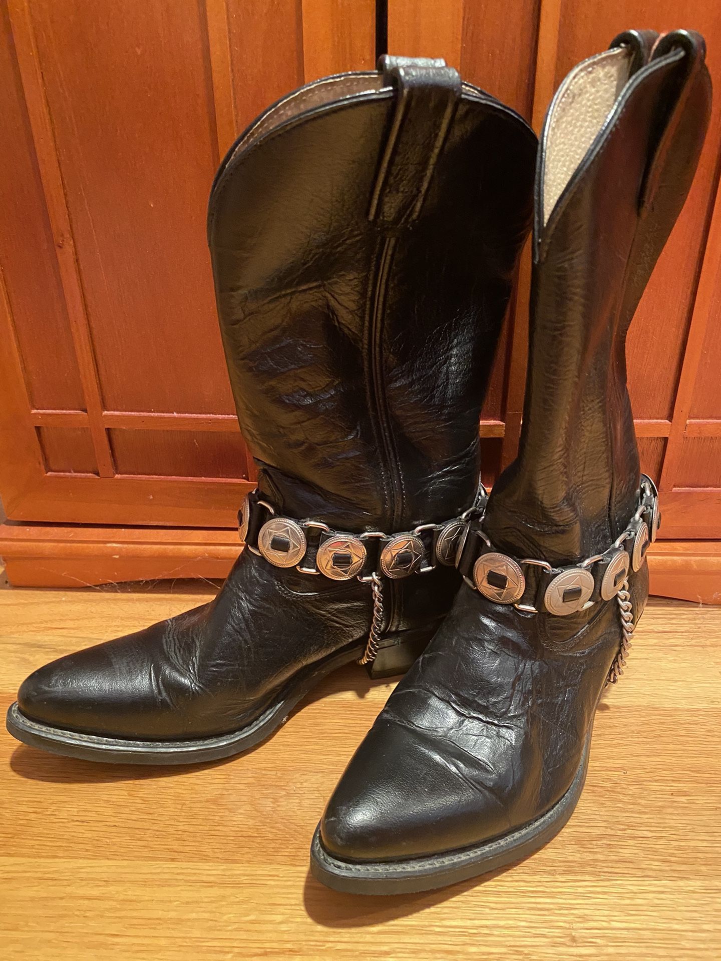 Vintage Black Cowboy Boots Mens Size 8.5 Western Leather