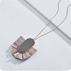 Oval Shaped Fan Fringe Large Pendant Necklace 