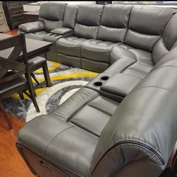 Madrid, grey leather reclining sectional now only $1399. Easy finance option. Same day delivery.