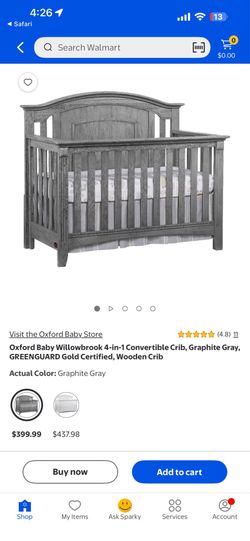 Oxford Baby Willowbrook 4 in 1 Convertible Crib Graphite Gray