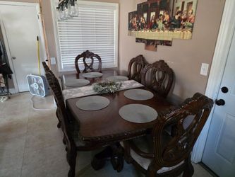 Dark Wood Dining Table with 6 Chairs