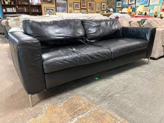ITALSOFA Black Leather Modern Square Arm Sofa