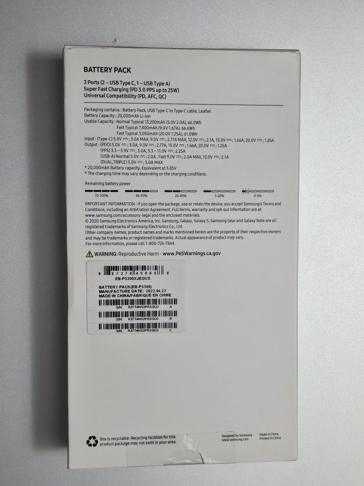 Brand New Samsung 20,000 mAh Battery Pack PD, Dark Gray