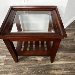 Wooden Glass-Top Side Table