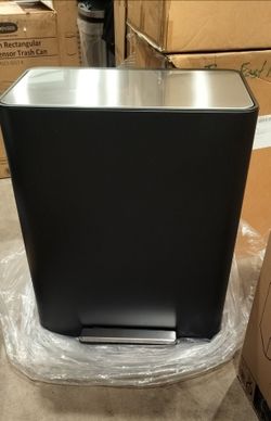 16 gallons two compartment stainless steel black step on padel trash can/ each compartment 8 gallons