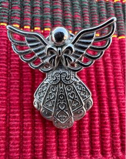 Ornate Silver-Tone Guardian Angel Charm / Pin