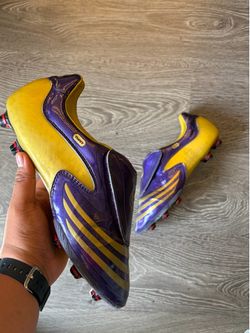 Adidas F50 Tunit Soccer Football Cleats Purple/Gold Low Top Hook & Loop Plastic Studs Size 12 Men