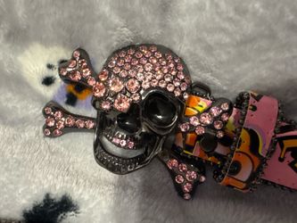 skull pink belt