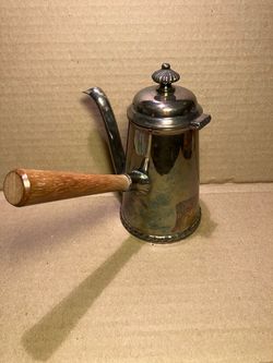 Antique Silver-Plated Coffee Pot with Wood Handle