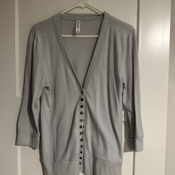 Zenana Outfitters XL Gray V-neck Snap Button Elbow Sleeve Cardigan