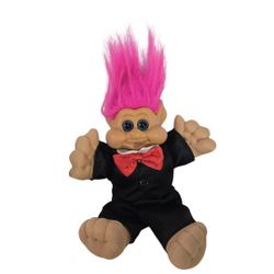 Vintage Russ Troll Doll with Pink Hair And Suit 10" H Stuffed Toy 1991