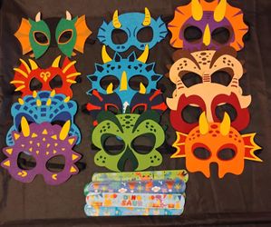 Small Kids Dinosaur Masks and Snap on Bracelets lot of 24 
